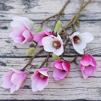 2vnt Dirbtinis Magnolija Filialai Šilko Gėlių, Orchidėjų Fleur Namų Vestuves PASIDARYK pats Apdailos Gėlių Netikrą Gėlės Priedų
