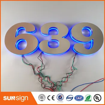 H 30cm Užsakymą dekoratyvinis LED ženklas šlifuoto nerūdijančio plieno metalo apšvietimu LED skaičiai