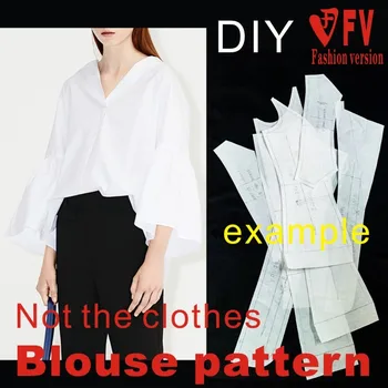 Siuvimo, modelio moterų V-kaklo, didelis trimitas rankovėmis marškinėliai drabužių dizaino piešimo 1:1 fizinį modelį BCY-167