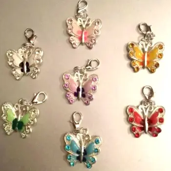 Sumaišyti Emalio Gyvūnų Crystal Butterfly Žavesio Pakabučiai Sidabro Padengtą Užsegimas Įrašą Pakabukai Už Apyrankės Papuošalai Išvados 7pcs
