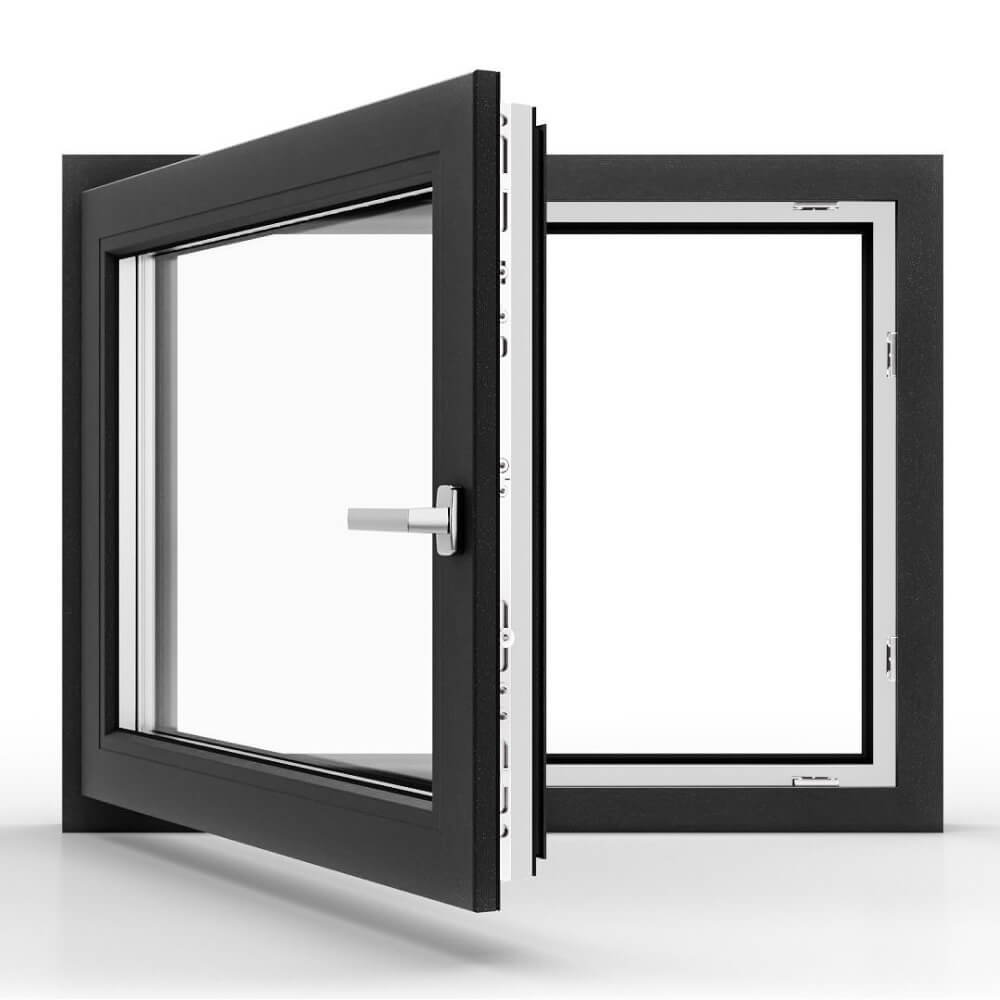 Kömmerling PVC langas, antracito spalvos, atverstas